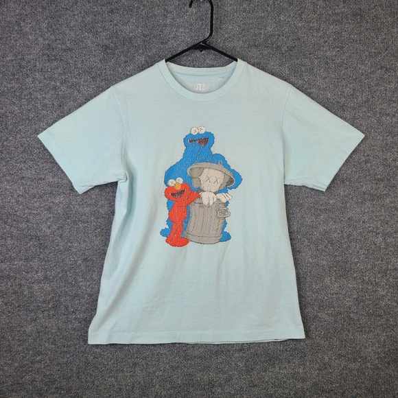 KAWS Shirts Kaws X Uniqlo Sesame Street Tshirt Mens S Blue Elmo